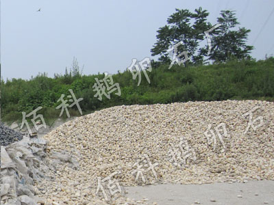 天然白色鵝卵石Φ2-3cm(公分) 大堆現場(chǎng)照片